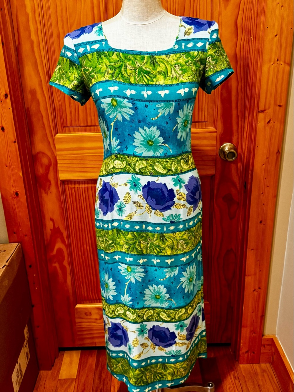 J.D. Stone - Size 6 Teal & Green Floral Dress